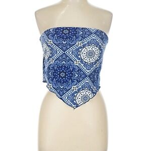 Blue and White Bandana Scarf Strapless Top